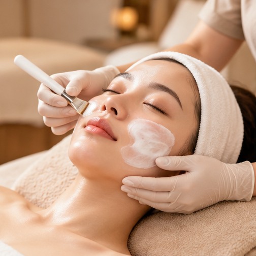 Khách hàng được chăm sóc da mặt tại spa